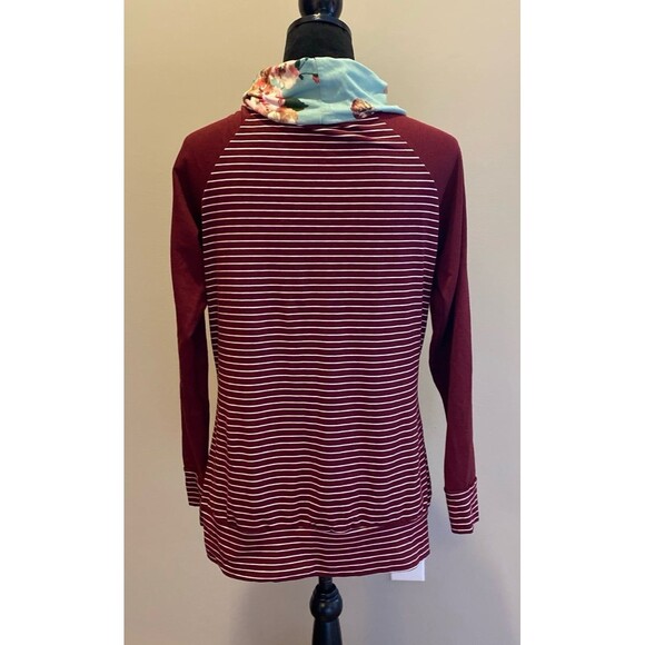 Swift Fox Knit Top Size ? Large Burgundy Stripe Cowl Neck Raglan Sleeves SOFT - Picture 6 of 11